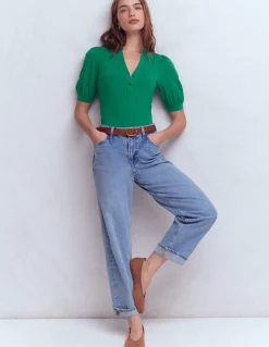 Boden Tops & T-Shirts-Top à manches courtes et col tunisien ouvert Vert joyau