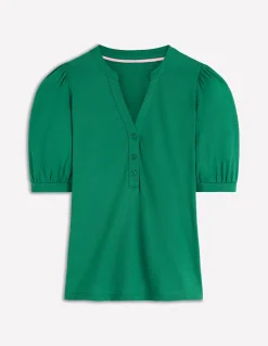 Boden Tops & T-Shirts-Top à manches courtes et col tunisien ouvert Vert joyau