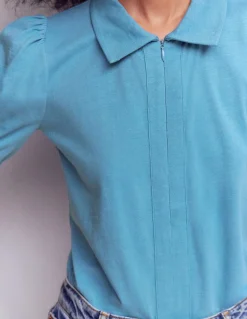 Boden Tenues De Travail|Tops & T-Shirts-Top à manches courtes et col zippé Lac argenté