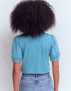 Boden Tenues De Travail|Tops & T-Shirts-Top à manches courtes et col zippé Lac argenté