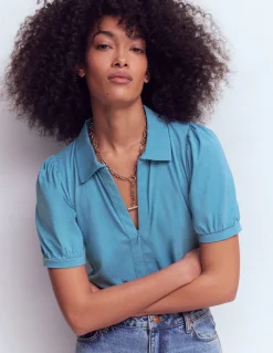 Boden Tenues De Travail|Tops & T-Shirts-Top à manches courtes et col zippé Lac argenté