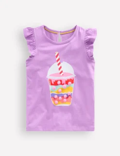 Boden Tops & T-Shirts-Top à manches courtes volantées et logo Milkshake violet