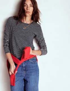 Boden Tops & T-Shirts-Top à manches longues et col rond en coton Bleu marine, rayé ivoire