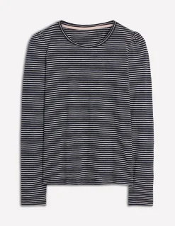 Boden Tops & T-Shirts-Top à manches longues et col rond en coton Bleu marine, rayé ivoire