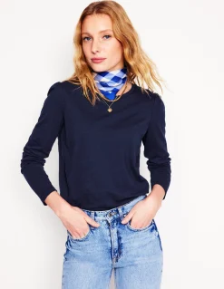 Boden Tops & T-Shirts-Top à manches longues et col rond en coton Bleu Marine, Petits Pois