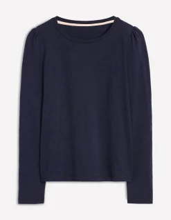 Boden Tops & T-Shirts-Top à manches longues et col rond en coton Bleu Marine, Petits Pois