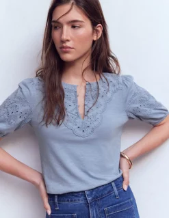 Boden Tops & T-Shirts-Top Ada à broderie anglaise Bleu français