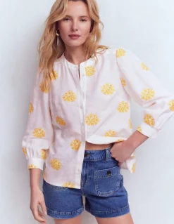 Boden Chemises & Blouses|Tops & T-Shirts-Top Alicia en lin Blanc, broderie florale