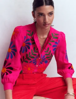 Boden Chemises & Blouses|Tops & T-Shirts-Top Alicia en lin Pivoine rose, broderie florale