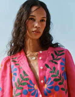 Boden Chemises & Blouses|Tops & T-Shirts-Top Alicia en lin Pivoine rose, broderie florale