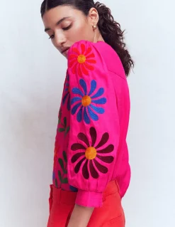 Boden Chemises & Blouses|Tops & T-Shirts-Top Alicia en lin Pivoine rose, broderie florale