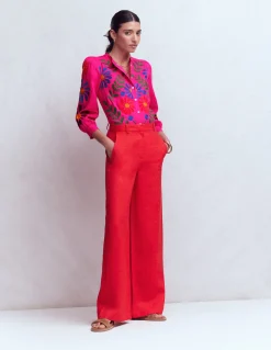 Boden Chemises & Blouses|Tops & T-Shirts-Top Alicia en lin Pivoine rose, broderie florale