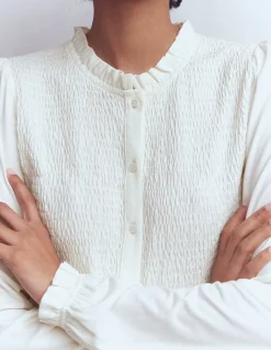 Boden Tenues De Travail|Tops & T-Shirts-Top boutonné ultra-doux à smocks Ivoire