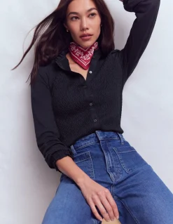 Boden Tenues De Travail|Tops & T-Shirts-Top boutonné ultra-doux à smocks Bleu marine