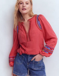 Boden Tops & T-Shirts-Top brodé à col cranté Baie de houx