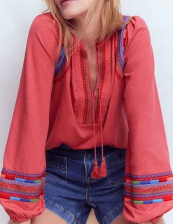 Boden Tops & T-Shirts-Top brodé à col cranté Baie de houx