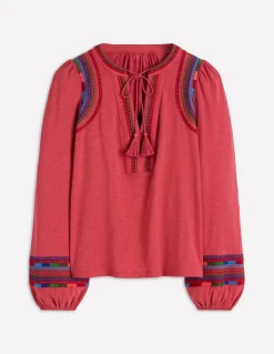 Boden Tops & T-Shirts-Top brodé à col cranté Baie de houx