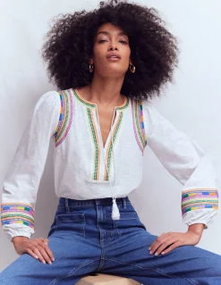 Boden Tops & T-Shirts-Top brodé à col cranté Broderie multi blanche