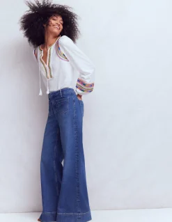 Boden Tops & T-Shirts-Top brodé à col cranté Broderie multi blanche