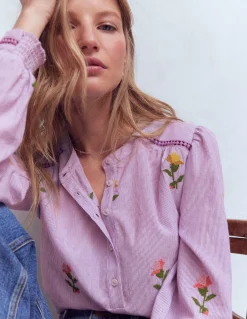 Boden Chemises & Blouses|Tops & T-Shirts-Top brodé à détail Rayé violet et broderie