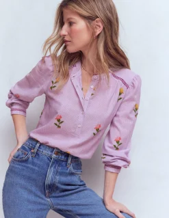 Boden Chemises & Blouses|Tops & T-Shirts-Top brodé à détail Rayé violet et broderie