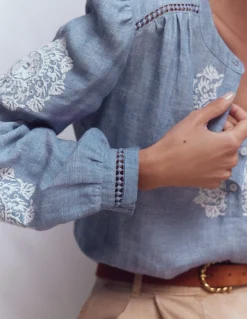 Boden Chemises & Blouses|Tops & T-Shirts-Top brodé à détail Chambray, broderie ivoire