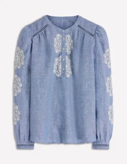 Boden Chemises & Blouses|Tops & T-Shirts-Top brodé à détail Chambray, broderie ivoire
