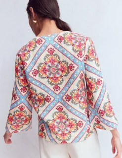Boden Chemises & Blouses|Tops & T-Shirts-Top Cleo en lin Motif Floral Tile placé