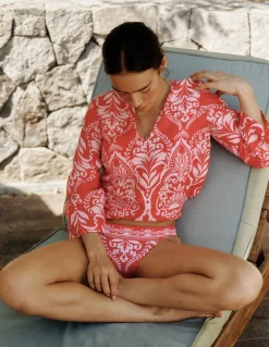 Boden Chemises & Blouses|Tops & T-Shirts-Top Cleo en lin Rouge, motif Ornamental Garden