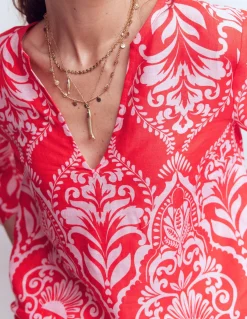 Boden Chemises & Blouses|Tops & T-Shirts-Top Cleo en lin Rouge, motif Ornamental Garden
