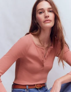 Boden Tops & T-Shirts-Top col tunisien côtelé Rose vintage