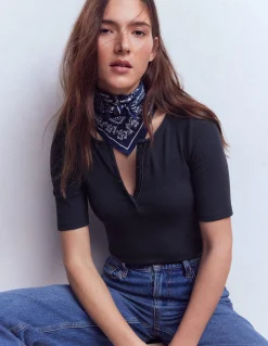 Boden Tops & T-Shirts-Top côtelé à manches courtes et col tunisien Bleu marine