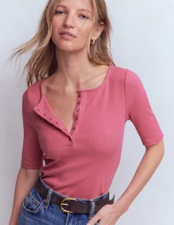 Boden Tops & T-Shirts-Top côtelé à manches courtes et col tunisien Malaga