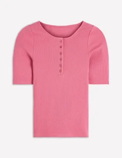 Boden Tops & T-Shirts-Top côtelé à manches courtes et col tunisien Malaga