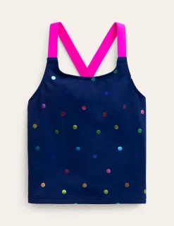 Boden Maillots & Tenues De Plage-Top de tankini croisé dans le dos Pois confettis arc-en-ciel bleu marine