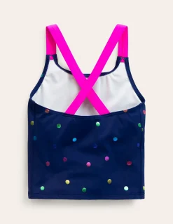 Boden Maillots & Tenues De Plage-Top de tankini croisé dans le dos Pois confettis arc-en-ciel bleu marine