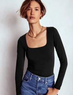 Boden Tenues De Travail|Tops & T-Shirts-Top double épaisseur à col carré Noir