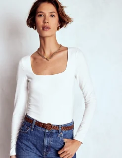 Boden Tenues De Travail|Tops & T-Shirts-Top double épaisseur à col carré Blanc