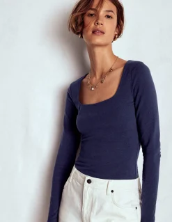 Boden Tenues De Travail|Tops & T-Shirts-Top double épaisseur à col carré Bleu marine