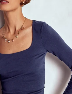 Boden Tenues De Travail|Tops & T-Shirts-Top double épaisseur à col carré Bleu marine