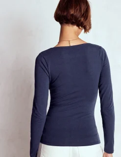 Boden Tenues De Travail|Tops & T-Shirts-Top double épaisseur à col carré Bleu marine