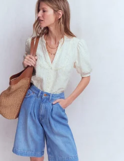 Boden Chemises & Blouses|Tops & T-Shirts-Top double-étoffe à détails dentelle Broderie Anglaise Ivoire