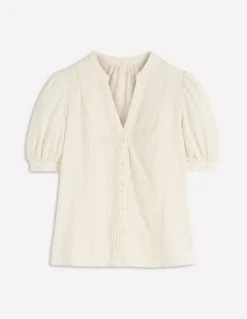 Boden Chemises & Blouses|Tops & T-Shirts-Top double-étoffe à détails dentelle Broderie Anglaise Ivoire