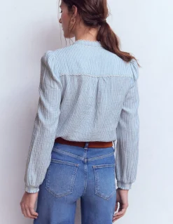 Boden Chemises & Blouses|Tops & T-Shirts-Top double-étoffe Rhea à détails Rayé bleu français et ivoire