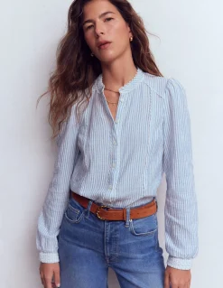 Boden Chemises & Blouses|Tops & T-Shirts-Top double-étoffe Rhea à détails Rayé bleu français et ivoire