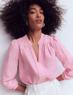 Boden Chemises & Blouses|Tops & T-Shirts-Top en lin à détails intégrés Chambray rose reine-des-prés