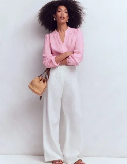 Boden Chemises & Blouses|Tops & T-Shirts-Top en lin à détails intégrés Chambray rose reine-des-prés