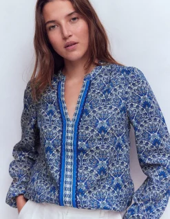 Boden Chemises & Blouses|Tops & T-Shirts-Top en lin à détails intégrés Bleu, motif Elaborate Terrace