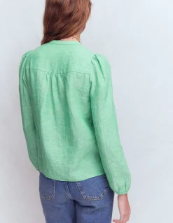 Boden Chemises & Blouses|Tops & T-Shirts-Top en lin à détails intégrés Chambray vert aloe vera