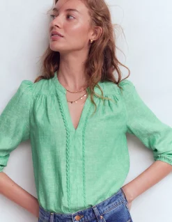 Boden Chemises & Blouses|Tops & T-Shirts-Top en lin à détails intégrés Chambray vert aloe vera